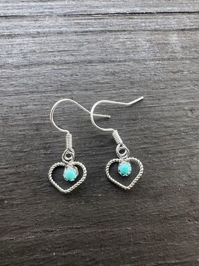 Navajo Turquoise Heart Drop Earrings
